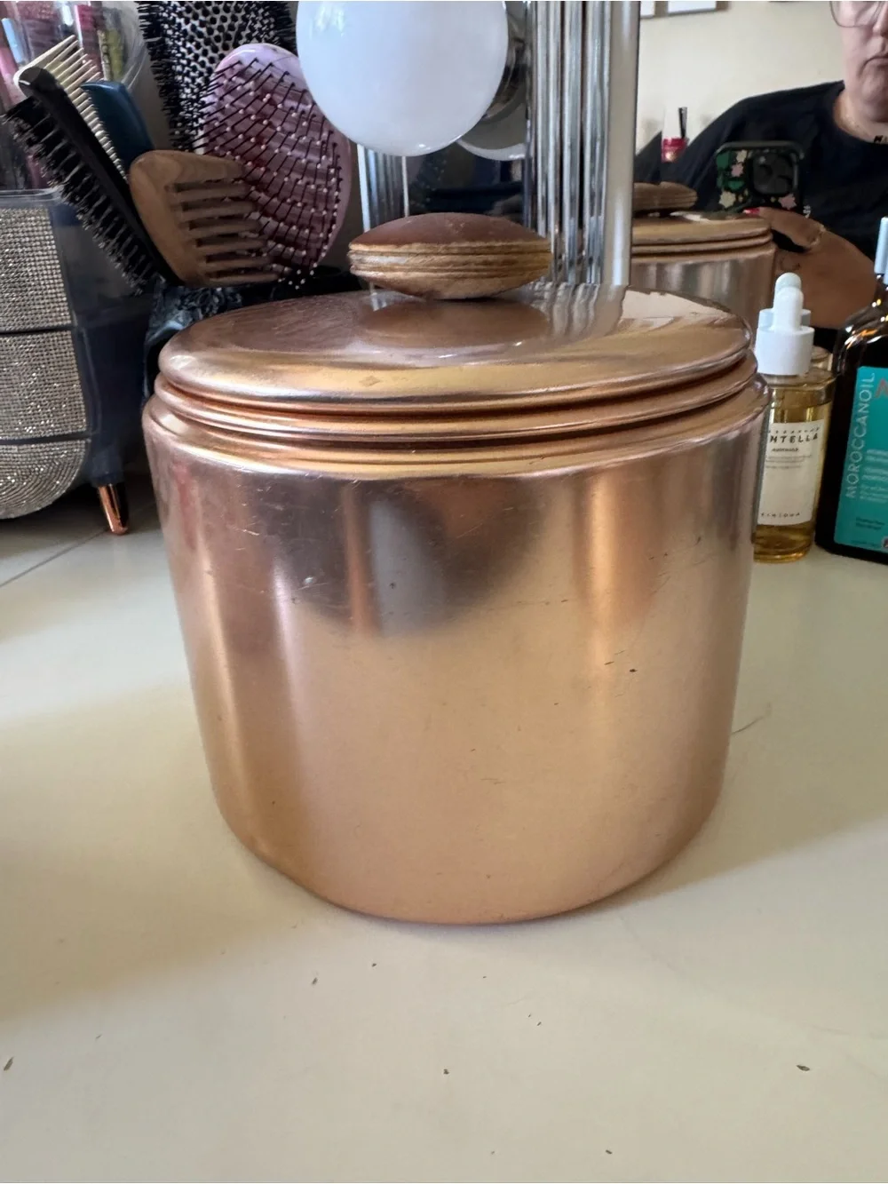 Vintage Mirro Copper Rose Gold Aluminum Canister Set 3 Wood Knob MCM USA
